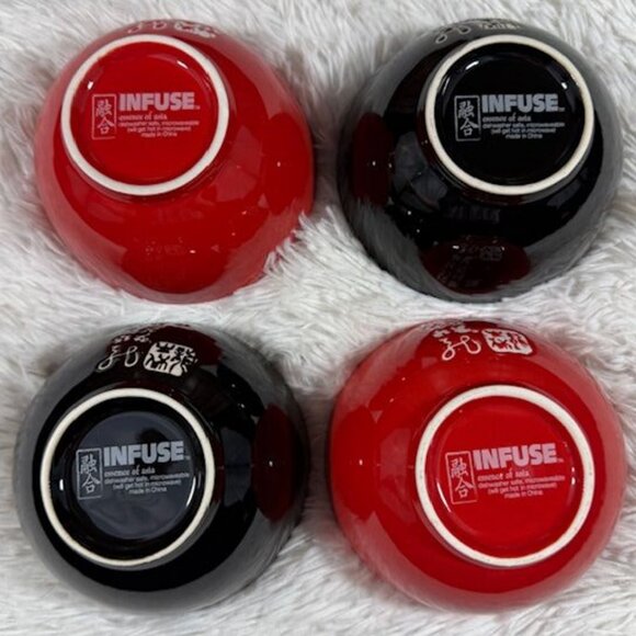 NWOT 12pc INFUSE Essence of Asia Red Black White Plate and Bowl Set - Picture 9 of 13